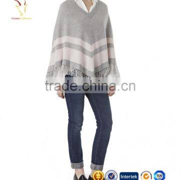 Strips and Tassel Knitted Cashmere Poncho Shawl photo-3