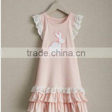 2017 Spring New Arrive Easter Bunny Dress Baby Girls Knitted Cotton Rabbit Appliqued Lace Dress photo-4