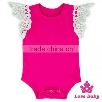 Hot Pink Infant Romper In White Lace Flutter Sleeve Blank Infant Rompers With Snaps Button Cheap Infant Clothing Rompers photo-5