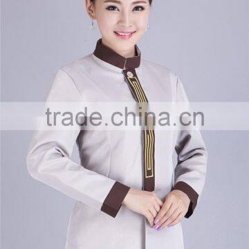 Juqian Wholesale Cheap Beige Fashional Design Korean Collar Anti-foul Hotel Cleaner Workwear Work Uniform photo-2