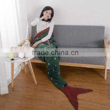 Wholesale high quality christmas green knitted mermaid tail blanket for children