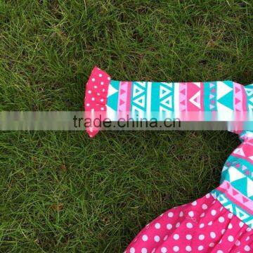 2015 New Girls High Low Dress Kids Aztec Blue Dress Hot Pink White Polka Dot Dress With Necklace and Headband photo-4