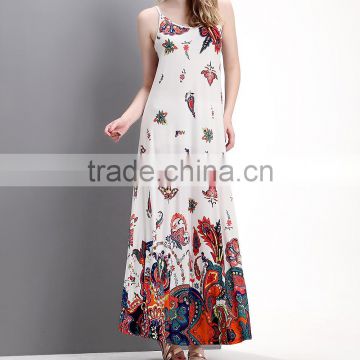 2016 New Women Dresses With White Floral Paisley Maxi Dress Women Floral Dress Women Clothing GD90426-55