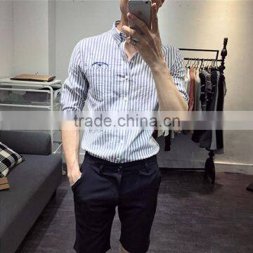 Cultivate One's Morality Men Striped Sleeves Shirts Washed Cotton Embroidery photo-4