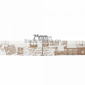 Handmade DIY Craft Off-white & Light Brown Stamps Big Ben Pattern Cotton Fabric Sewing Ribbon Labels photo-2