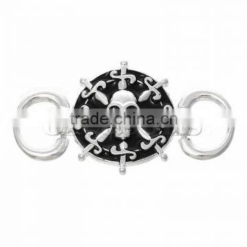 Wholesale Connectors Findings Round Silver Plated Skull Halloween Pattern Enamel Black 6.6cm x 3.7cm3 PCs