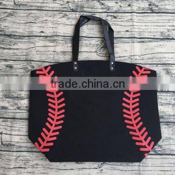 softball football baseball canvas cheap travel personalized tote bag with leather handles handbags lady bag purse for women's