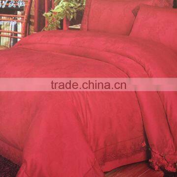 4 pieces plain dyed silk cotton satin jacquard embroidery bed sheet set