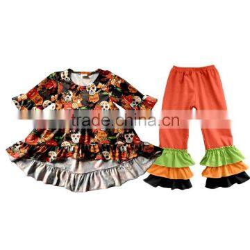 New Wholesale Girls Boutique Outfits 2017 Kids Halloween Clothing Design Pumpkin Appliqued Baby Clothing China