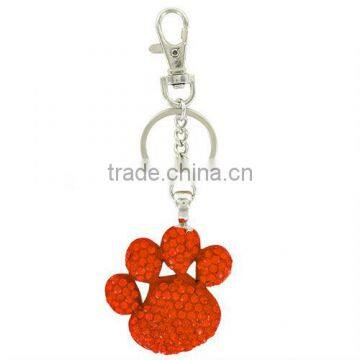 Factory Wholesale Charm Paw Print Key Chain And Ring With Orange Rhinesonte