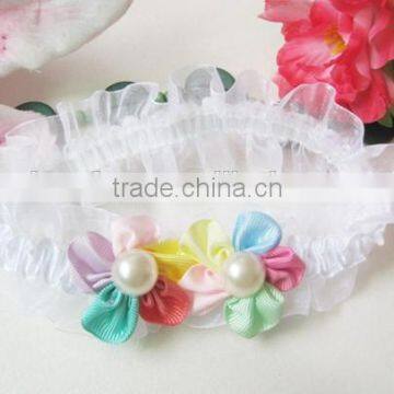 knitted chiffon baby hair band with flower