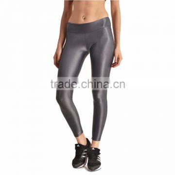 Moshiner Leggings Polyester Spandex Seamless Gloss Pants High Waisted Women's Faux Leather Stretch Skinny Pants Leggings