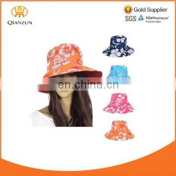 Women Cotton Floral Bucket Wide Brim Outdoor Beach Sun Hat Hawaiian Pattern