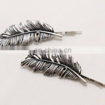 feather silver coal black metal hair pins for women