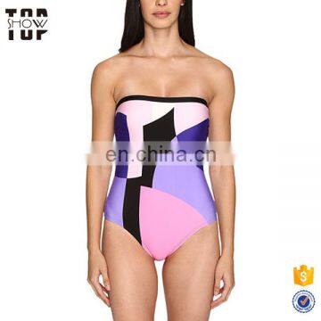 China swimwear factory strapless design one piece custom print swimwear asia