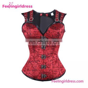 Red Double Buckle Straps 12 Boned Overbust Vintage Style Corset