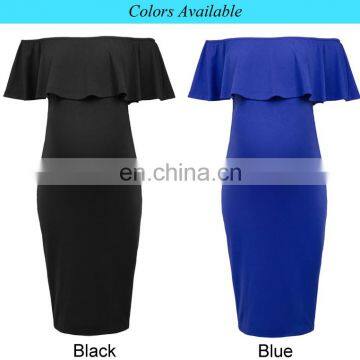 Grace Karin Sexy Women's Off Shoulder Hips-Wrapped Blue Maternity Bodycon Pencil Dress CL010625-2 photo-5