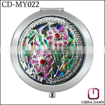 silver round crystal beaded compact mirror CD-MY022