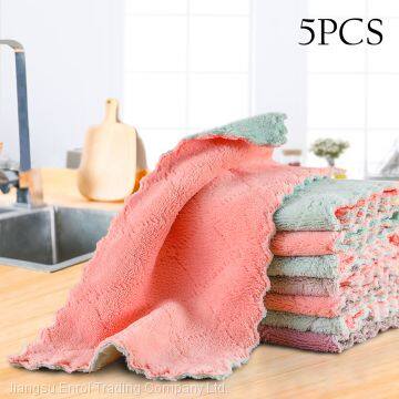 Cheaper Double-layer Absorbent Microfiber Kitchen Dish Cloth Non-stick Oil Household Cleaning Wiping Towel Kitchen Tool photo-2