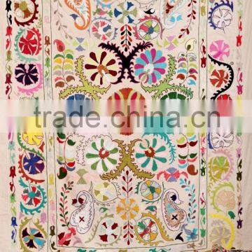 Beautiful Uzbek Embroidery Suzani Tapestry Handmade Suzani Flower Blanket Twin Size Suzani Bed-Cover