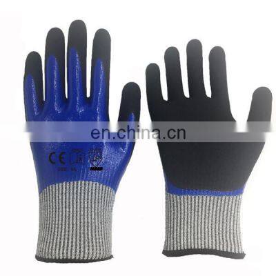 Grey HPPE  Blue Full Nitrile Coating Black Sandy Nitrile Gloves