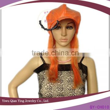 fashion long orange color baseball hat wigs