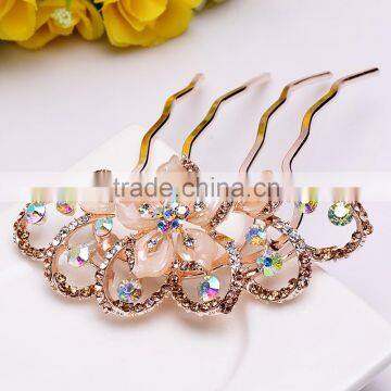 2015 new model FZZ-720 Fashion metal hair fork barrette gold color one big flower