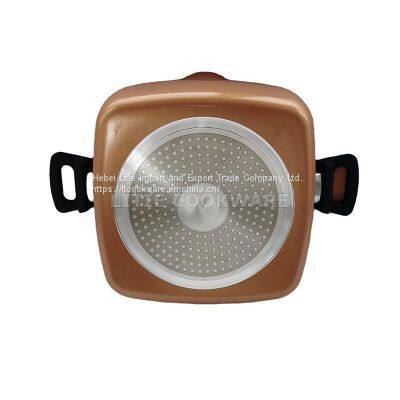 Multifunctional Square Pasta Pot With Spouts Strainer Lid Die-Cast Square Casserole Supply photo-5