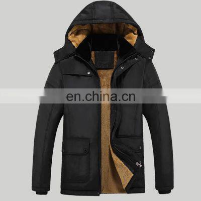 Zipper Cotton Fleece Cotton Black Windproof Full Hooded Fleece Men Men's Jackets