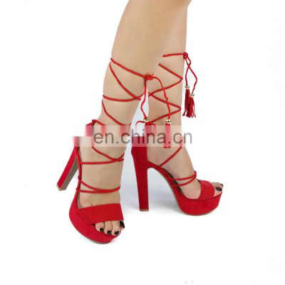 Women high heels lace up platform sandals shoes made in Italian design