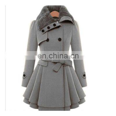 Girl's Long plus-size fur collar with warm double-breasted button-down waistband winter coat