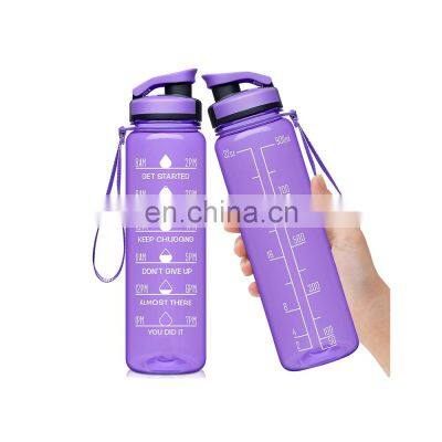 High capacity customized leak proof transparent popular portable motivational time marker cheap 8oz plastic bottles