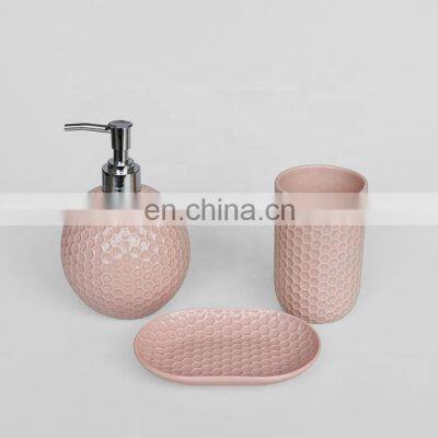 Luxury Design High Quality Powder Coating Ceramic Bathroom Accessories Household Hotel Three-piece Soap Dispenser Bathroom Set photo-2