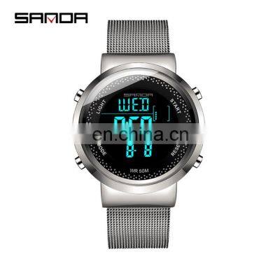 SANDA 383 384 Stainless Steel Mesh Band Digital Wrist Watch For Men Women Sports Trendy Couples Watches photo-3