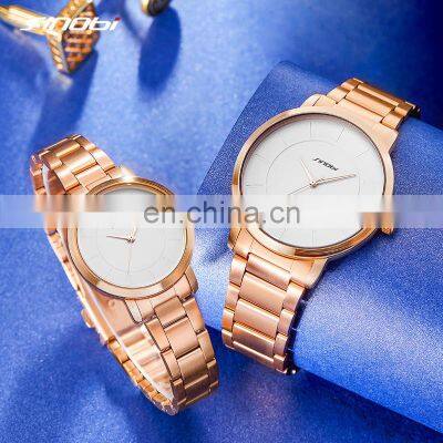 SINOBI Rose Gold Couple Watches Wrist S9822G Light Luxury Pair Watch Minimalism Lovers Gift Handwatches