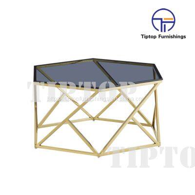 Tiptop Customized modern natural marble dining table stainless steel table Base round coffee table in Gold Finished