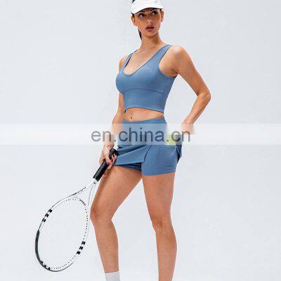 Blank Custom Two Ways To Wear Sexy Bra And With Shorts Mini Skirt Two Piece Sports Tennis Set Women Fitness Golf Outfit