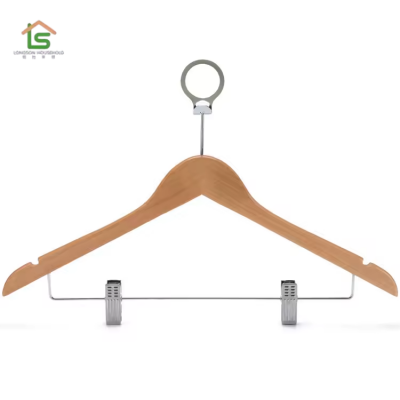Coat And Suit Chrome Anti-theft Pin Wide Shoulder Wooden Hotel Clothes Hangers photo-5