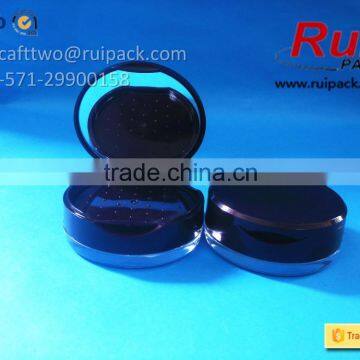 Round Black Compact Powder Case, Double Layer Cosmetic Compact Powder Box for Solid Perfume photo-2