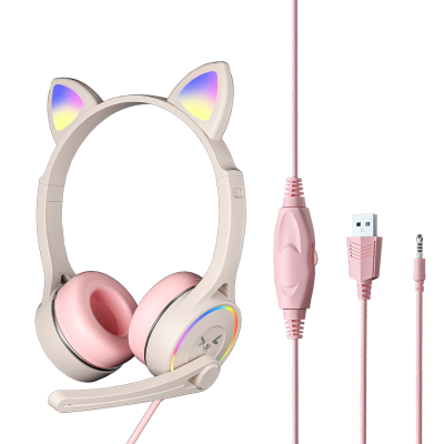 G30 Pink Cat Ear Headset Girls Noise Reduction Headset Wired Stereo Gaming Headphones With Mic & LED Light For Laptop PS4 X-box