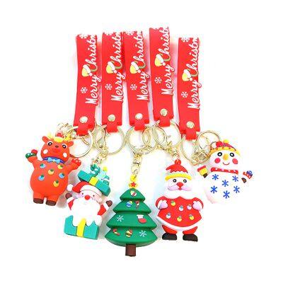 Custom Christmas Decor Santa Claus Car Keychain Cheap Cartoon Anime 3D Soft Silicone PVC Key Ring Rubber Christmas Key Holder