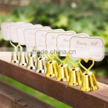 "KISSING BELL" Gold Heart Bell Wedding Place Card Holder and Party table card holder