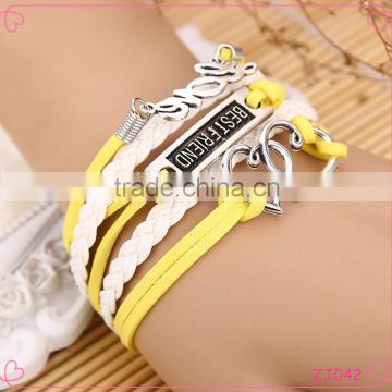 Hot Selling Multilayer Leather Weave Bracelets Bestfriend Jewelry 2016