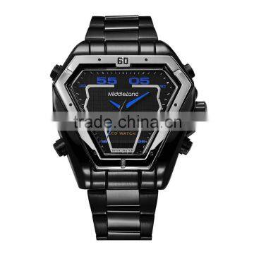 MIDDLELAND Stainless Steel Watch Band Alloy Watch Case Smart Waterproof Men's LED Light Up Watches