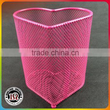 Pink Heart Shape Iron Mesh Container For Pen