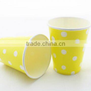 250ml Disposable Cheap Yellow Polka Dot Paper Cups for Party Wedding Entertaining