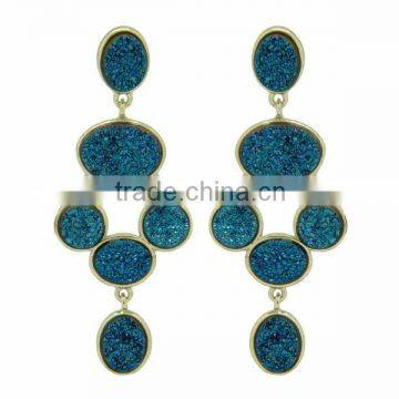 Earring with natural stone, RODHIUM PLATED