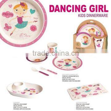 2015 bamboo fibre children dinner set, plate&bowl&tumbler&spoon&fork dinner set