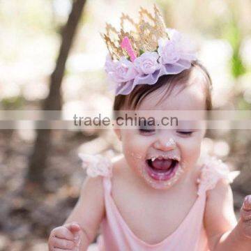 Hot-sales kids large gold lace crown headband baby hair accessory crown baby gold flower hair band wh-1836