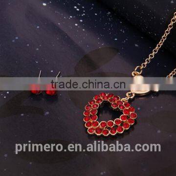 New Arrival High Quality Red Crystal Stone Love Heart Ladies Stud Earrings / Necklaces Jewelry Sets